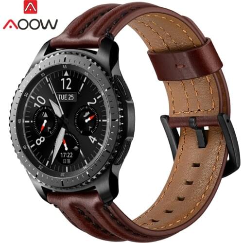 22mm Genuine Leather Strap Oil Wax Retro Band Replace Bracelet for Samsung Galaxy Watch 46mm Gear S3 Huawei GT Amazfit GTR 47MM