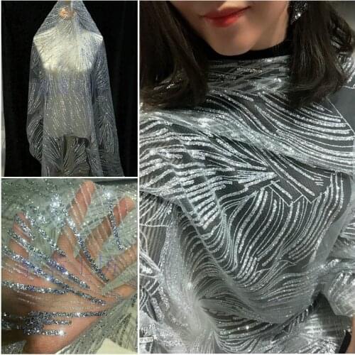 Glace 1Y or half yard /lot Spray gold silver lace glitter mesh fabric evening dress skrit accessories TX1475