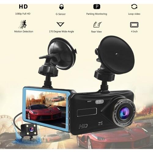 4-inch IPS Dual-lens Driving Recorder FHD 1080P 170 Degree Wide-angle Night Vision Reversing Video Car Front and Rear In-car DVR