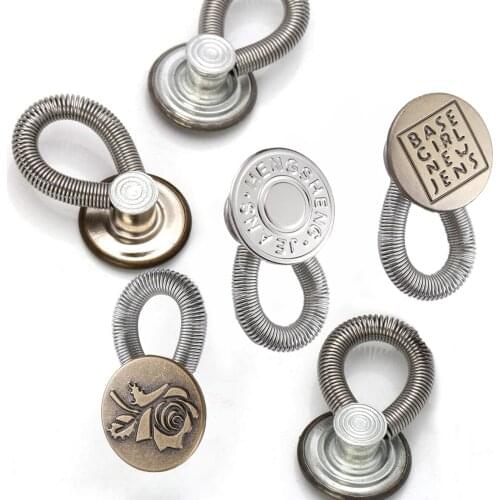 5pcs Pants Extender Button Jeans Waistband Extender Button No Sew Metal Collar Button Elastic Spring for Jeans Collars Cuffs