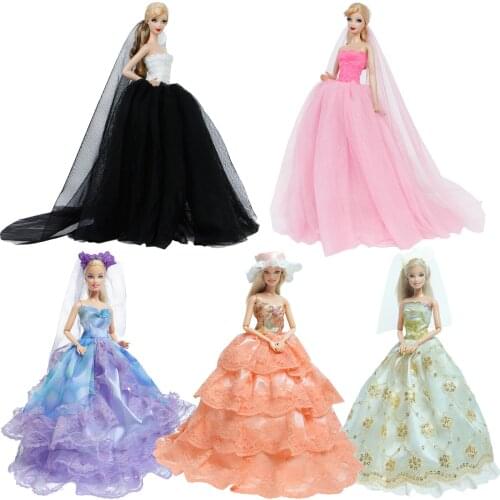 6 Color Handmade Doll Dress + Veil Wedding Princess Dress Elegant Clothing Gown Accessories Clothes for Barbie Doll Dresses Toy