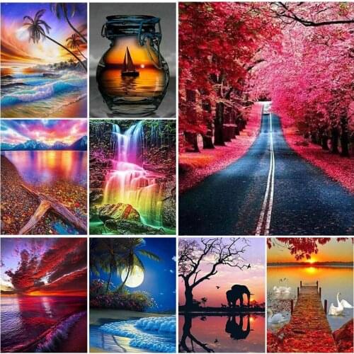 5D Diy Landscape Diamond Embroidery Seaside Sunset Diamond Painting Cross Stitch Kit Full Diamond Embroidery Paris Art