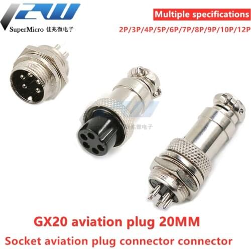 GX20 Aviation Connector Male Female Connector Circular Connector 2/3/4/5/6/7/8/9/10/12Pin Cable Panel Connector