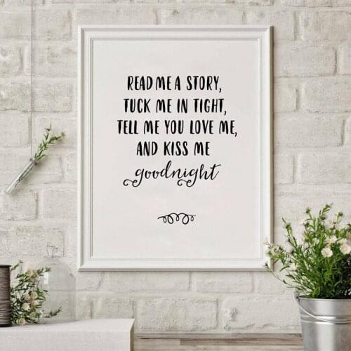 Black and White Nursery Wall Decor Read Me A Story Canvas Prints Kiss Me Goodnight Kids Bedroom Wall Art Print Baby Shower Gift