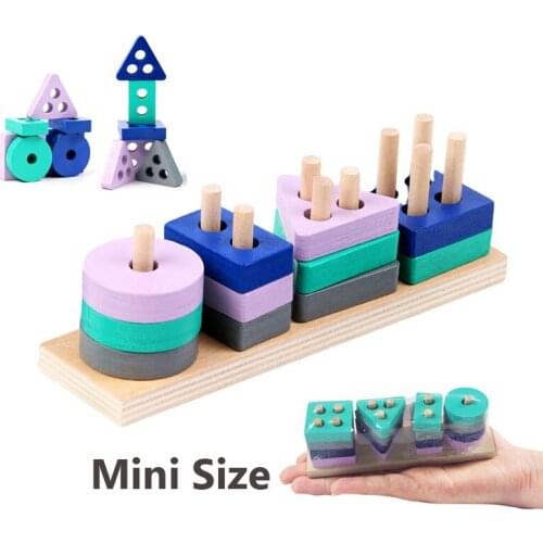 Wooden Montessori Toy Color Shape Match Building Blocks Early Learning Educational Toys Kids Puzzle Toys For Boys Children Girls