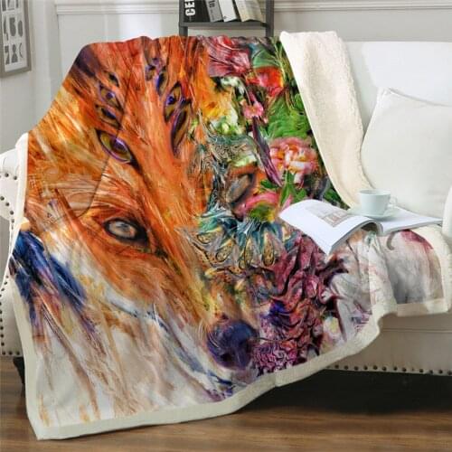 Excursion by Archan Nair Blanket for Bed Fox Eyes Sherpa Blanket Leaf Floral Bedding Painting Art Plush Blanket