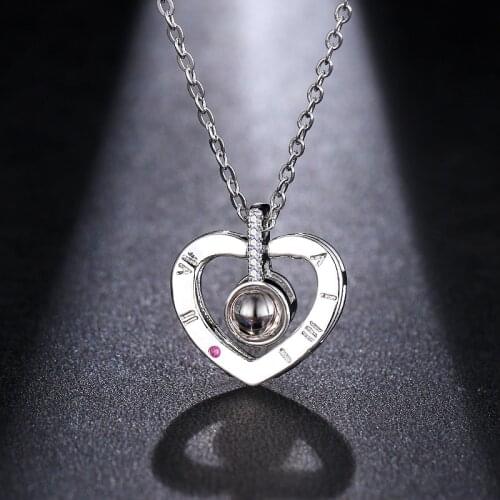 Emmaya Brand Rose Gold&White 100 Languages I love you Projection Heart Pendant Necklace Romantic Love Memory Wedding Pendant