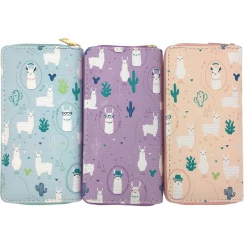 KANDRA Llama Leather Wallet Women Alpaca Long Zipper Purse Card Holder Minimalist Wallet Female Girls Travel Gift Clutch Bag