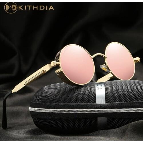 KITHDIA Women Vintage Gothic Steampunk Sunglasses Polarized Round Brand Designer UV400 Men Sun glasses Retro Drive Glasses