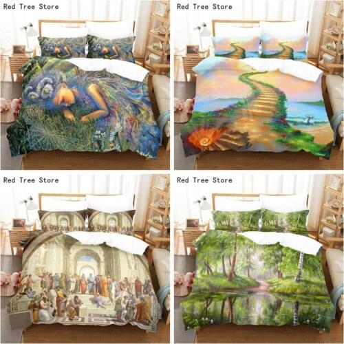 Famous Oil Painting Bedding Set Scenery Landscape Printing Duvet Cover Art Series Pattern Comforter with 1-2 pc Pillowcase Quilt