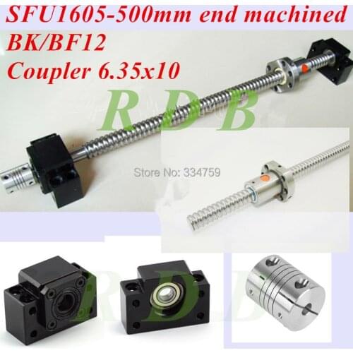 SFU1605 500mm ballscrew set: antibacklash ball screw SFU1605 L 500mm end machined + BK/BF12 end support + coupler for CNC parts