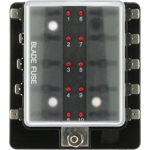 Krator DC12V-24V 10 Way Blade Fuse Box Holder LED Warning Light Kit for Car Boat Marine
