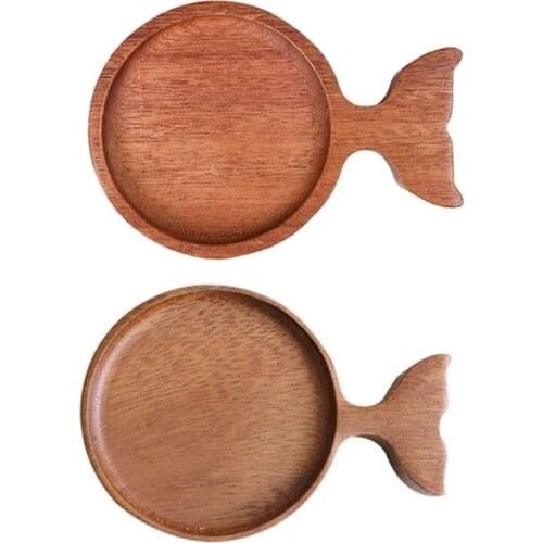 Creative Wooden Sauce Dishes Cartoon Fish Shaped Dipping Bowl Natural Wood Seasoning Plates Snack Appetizer Serving Tray