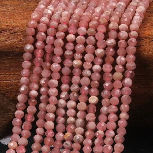 2mm 3mm Natural Rhodochrosite Stone Pink Round Faceted Gemstone Loose Beads DIY Accessories for Necklace Bracelet Jewelry Making