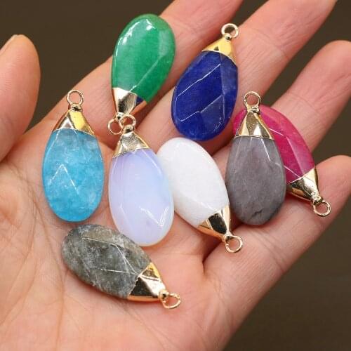 Natural Stone Pendant Golden Plated Drop shape Faceted Pendant for Jewelry Making DIY Earring bracelet Necklace accessories
