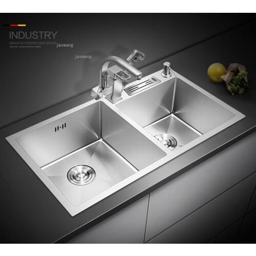 Apartment Stainless Steel Kitchen Sink for Hotel Home Improvement Double Bowls Under Counter Basin Set with Drain Accessories