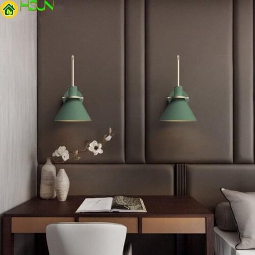 Lamp Nordic Bedroom wall lamp Bedside Modern living room Walkway Staircase Simple pure wood wrought iron wall lamp LED lamp