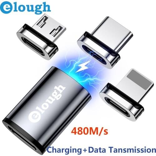 Elough Magnetic Type C Adapter Fast Charge Data Speed Transfer Smart Phone USB Charger Magnetic Adapter for Iphone Xiaomi Huawei