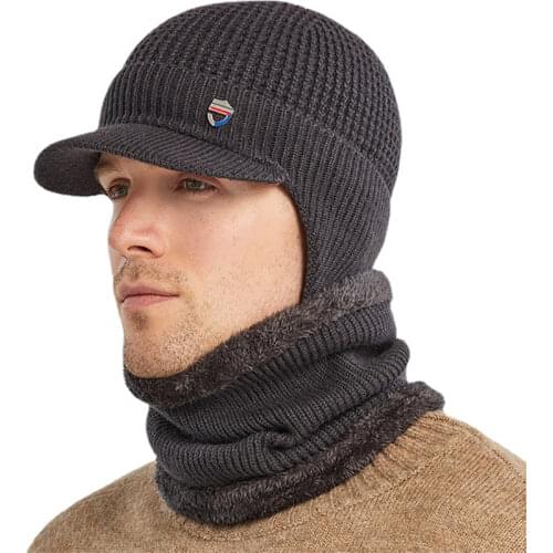 TRIPLE INFINITY Fashion Winter Men Hat Fluff Lined Warm Set Male Cap Thermal Windproof Comfortable Outdoor Cycling Hats Visors