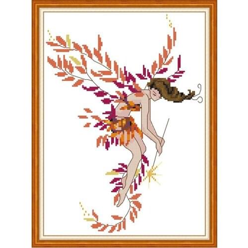 Joy Sunday Cross Stitch Kits Fairy wrapped in leaves pattern Printed Chinese embroidery needlework for home decoration and gifts