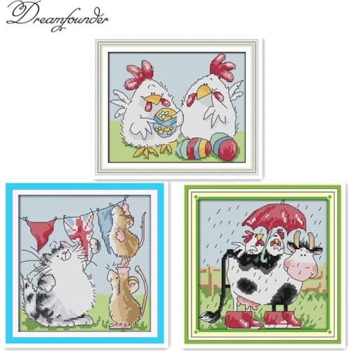 Cows and chicken cross stitch kit 14ct 11ct count pre printed canvas stitches embroidery DIY handmade needlework plus