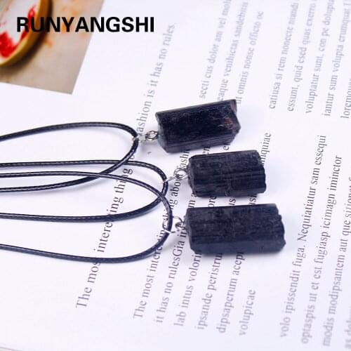 Natural Black Tourmaline Retro Raw Gemstone Necklace Pendant Crystal Jet Stone Ore Radiation Protection Stone Craft