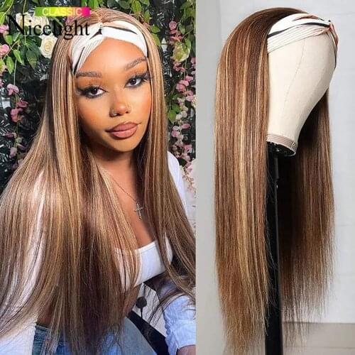 Nicelight Ombre Blonde Headband Wig Human Hair Straight Highlight Honey Blonde Wig Brazilian Glueless Full Machine Made Wigs