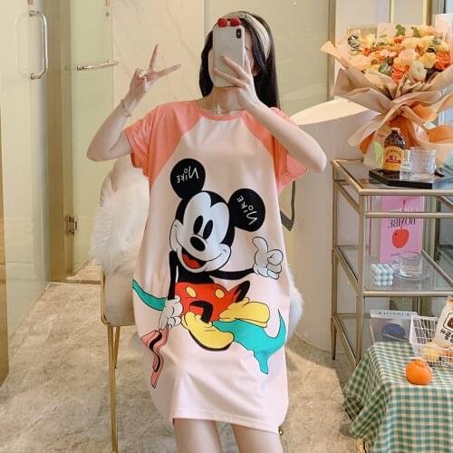 Disney Cartoon Mouse Minnie Print Night Dress New Women Nightgown Loose Short sleeve Sleepshirts Nightdress lovely Nightie