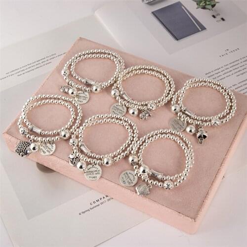 New Hot Retro Imitation Silver Bead Tassel Two Circle Bracelet To Protect The Color Tibetan Silver Lucky Cat Elephant Pendant