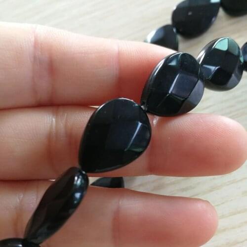 Wholesale 22pcs/lot natural black stone Water drop beads Cutting surface Necklace bracelet Fashion diy accessories free shipping