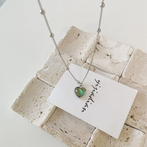 Feeling Mood Sensitive Color Changing Love Heart Pendant Necklace Stainless Steel Sweater Chain Necklaces Gift Jewelry