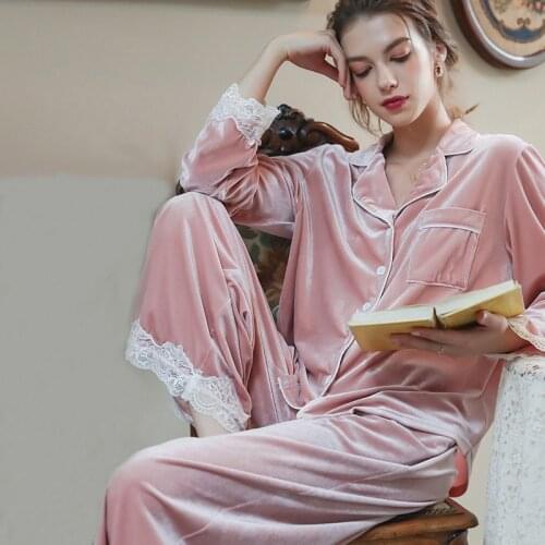 Original Innovative Quality Light Luxury Sleepwear Autumn Winter Long-Sleeved Trousers Pajamas Sets Korean Velvet Tracksuit
