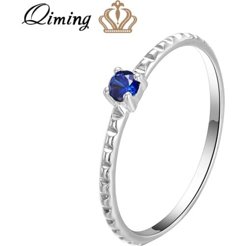 QIMING Wedding Crystal Blue Rings For Women Ladies Fashion fashion Boho Engagement Jewelry Fashion Rings Gift