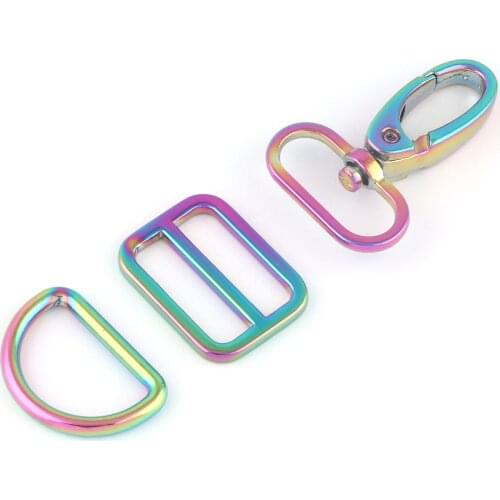 1inch(25mm) Rainbow Metal Belt Strap Adjuster Swivel Clasps,D Ring Slide Buckle Making Purse Hardware Backpack Webbing Handbag