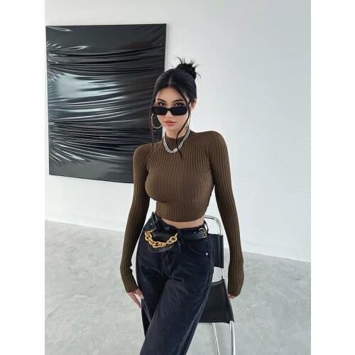 Sexy high street small turtleneck sweater women fashion design sense front and rear two-wear suit sweater women short