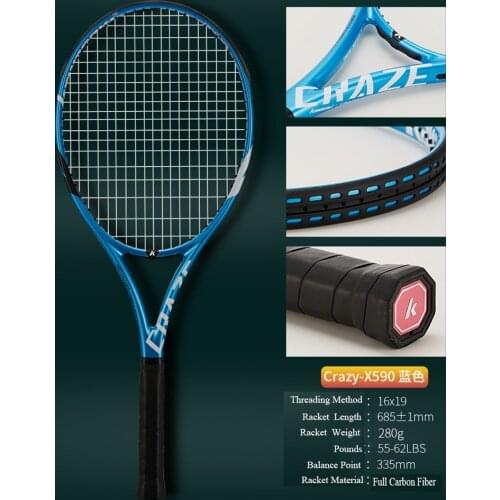 Kawasaki Tennis Racket Professional Full Carbon Fiber Rackets With Free Bag Overgrips String Padel Craze X520 ,Craze X590