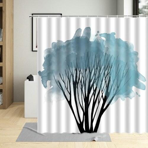 Shower Curtain Watercolors Hand Drawn Tree Branch Leaf Illustration Art Home Decor Screen Waterproof Bathroom Curtains With Hook