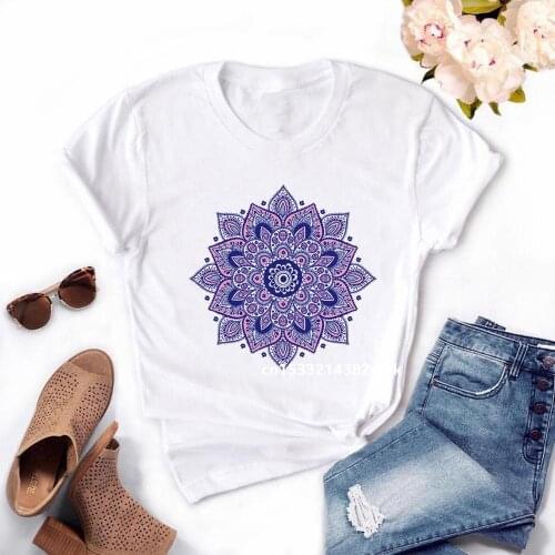 Womens Mandalas stripes Summer Harajuk Print T-shirt 2020 Summer Fashion Short Sleeved T-shirt Girl,Drop Ship