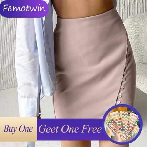 Femotwin Women Mini Skirt Sexy Slim Buttons Solid Color Female Pencil Skirt Chic Thin Autumn Pink Girl Club Short Skirt 2021