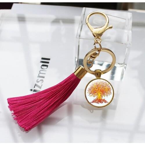 The tree of life Women Bag Tassel Keychain Women pendant Art Tree Car Key chain charm Women Pendant Fringe Key Ring Art 05