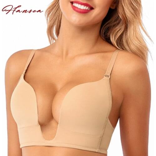 Sexy Deep Plunge Bra for Women Cleavage Enhancer Wireless Low Back Padded Push Up Bras Lift Up Low Cut Plunging Wire Free Bra