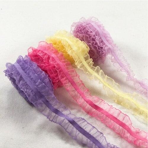 1M Pleated Guipure Elastic Lace Trim 2.5cm Ribbon Dress Sewing Supplies Tulle Lace Fabric Accessories Ribbons For Crafts QZ34