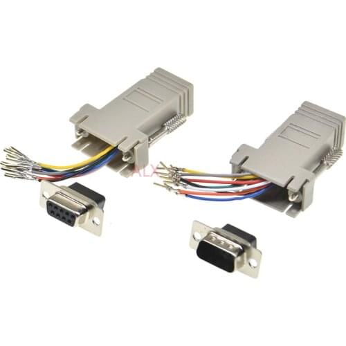 1PCS male female DB9 9PIN serial port connector to RJ45 FEMALE adapter D-SUB RS232 COM Port To LAN Ethernet Port Converter