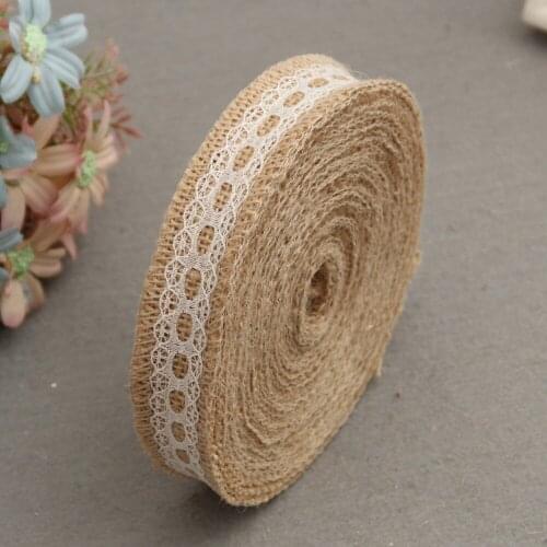 10meter Natural Jute Burlap Ribbon rolls with Lace Trims Tape roll vintage rustic wedding decoration mariage wedding cake topper
