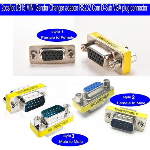 10pcs/lot 15 pin D-Sub VGA HD SVGA MINI Gender Changer Adapter PC VGA Female to Male Connector F/F M/M Cable Extend Converter