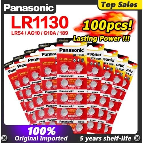 100pcs 100% Genuine wholesale PANASONIC LR54 189 AG10 L1131 SR1130 G10 V10GA 389 Alkaline Button Cell Coin Battery
