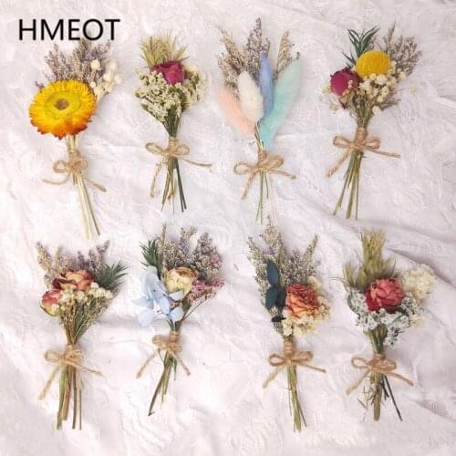 Mini Real Natural Dried Flower Bouquet Rose Pampas Grass Gypsophila plants Home Decoration Christmas New Year Gifts DIY Crafts