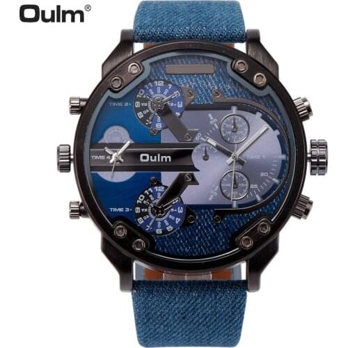 2020 Fashion Watch Oulm Men Watches Blue Fabric Strap Big Dial Military Sport Watches Mens Quartz Watch Relogio Masculino