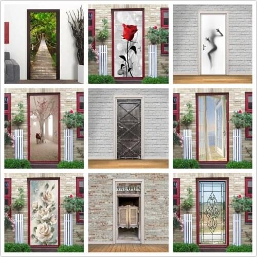 3D View Door Sticker Landscape Room Decoration Home Design DIY Self Adhesive Waterproof Removable Wallpaper deursticker