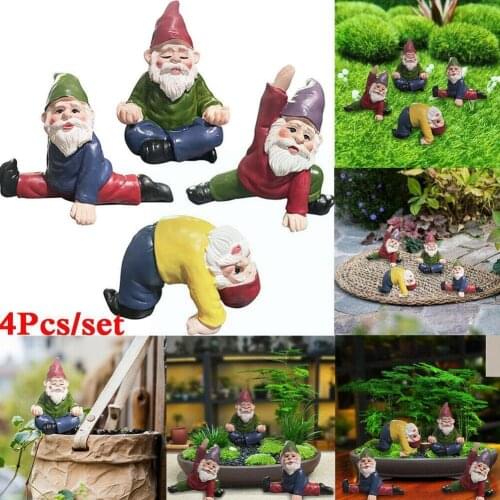 4pcs Fairy Garden Yoga Gnomes Miniature Ornaments Set Accessories Mini Dwarf personality Flowerpot For Planter Statues Deco R8R2